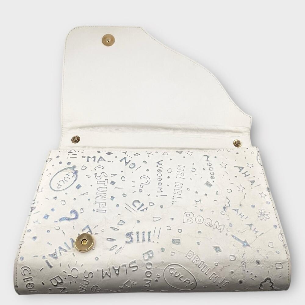 VINTAGE unique comic book inspired white/silver envelope clutch purse - Picture 4 of 6